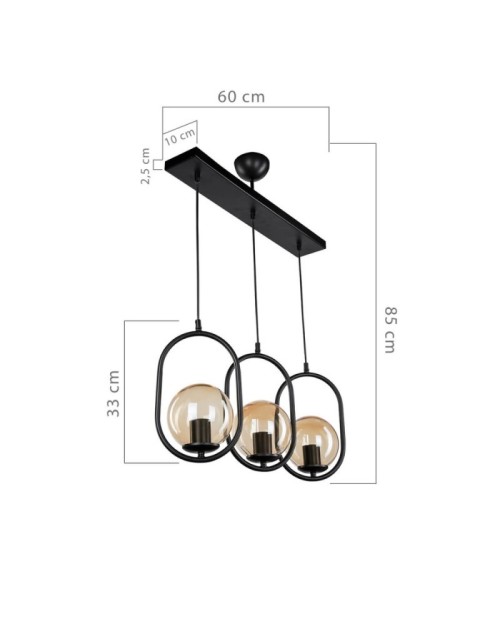 Lampada a sospensione stile moderno con telaio nero 3 punti luce Narissa ASZ1332