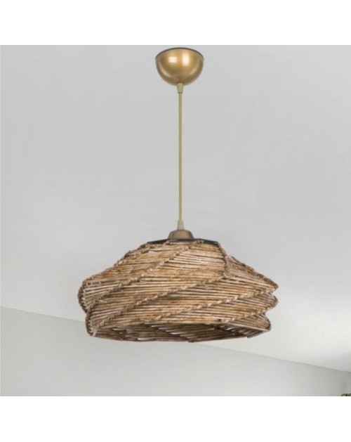 Lampada a sospensione in carta intrecciata marrone stile rustico Risa MDL4940