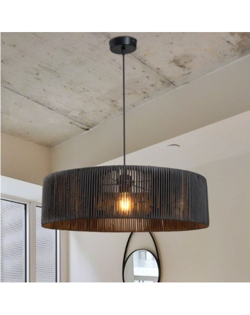 Lampada a sospensione in carta effetto bamboo nero stile rustico Roya ASZ1749