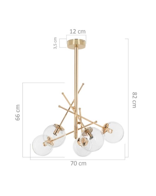 Lampada a sospensione con 5 paralumi in vetro e struttura in metallo oro Gondia ASZ1391