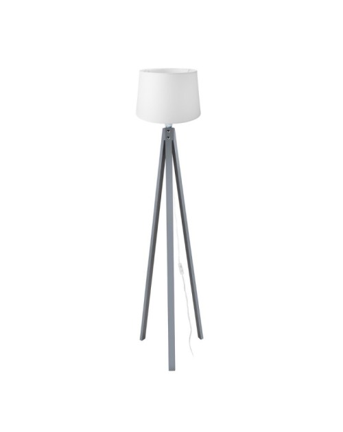 Lampada da terra treppiede grigio con paralume bianco in tessuto DECOGRI3565