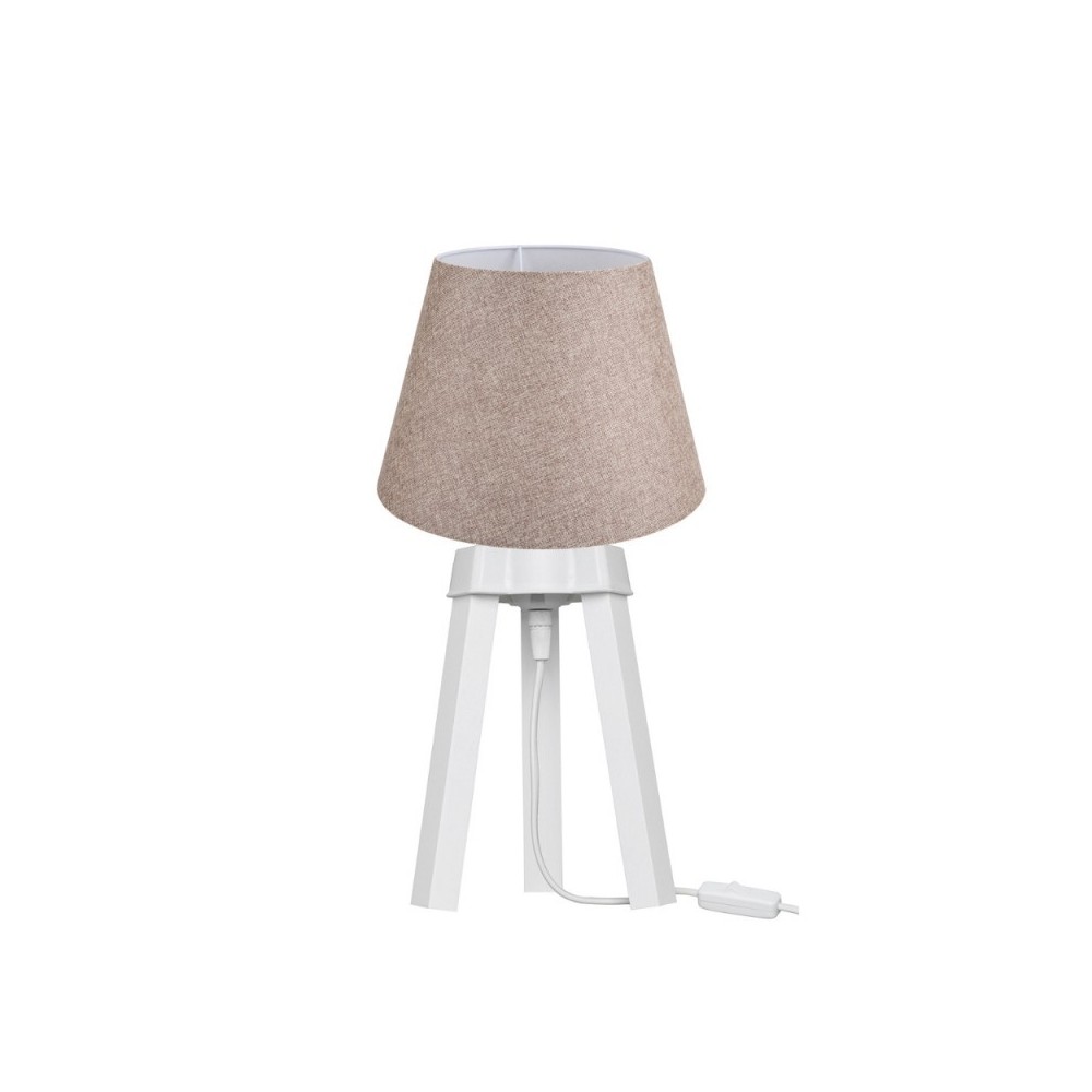 Lampada da tavolo treppiede bianco e paralume tessuto colore beige PIKOBI2634