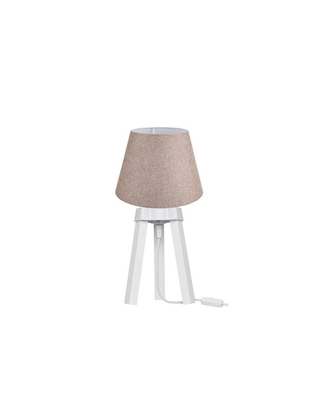 Lampada da tavolo treppiede bianco e paralume tessuto colore beige PIKOBI2634