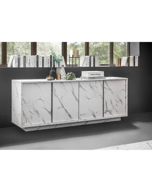 Madia 4 ante effetto marmo bianco Rock 180x43x79h