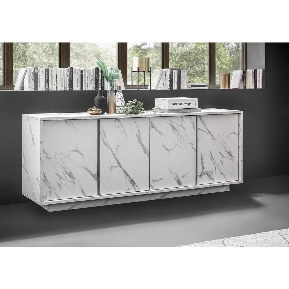 Madia 4 ante effetto marmo bianco Rock 180x43x79h