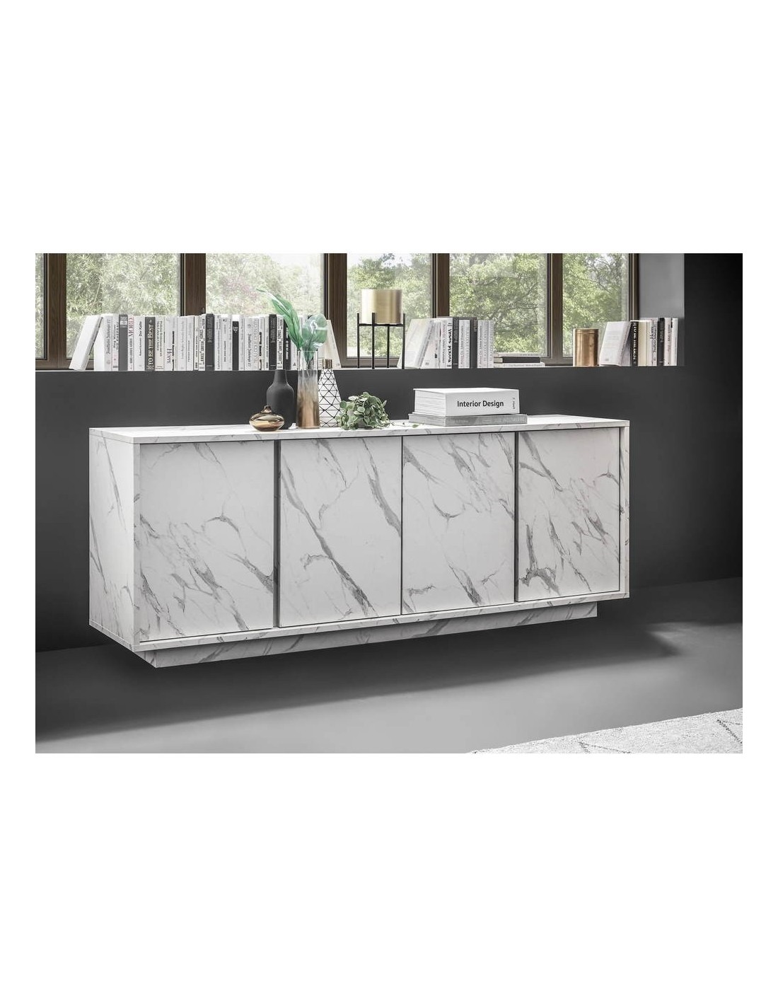 Madia 4 ante effetto marmo bianco Rock 180x43x79h