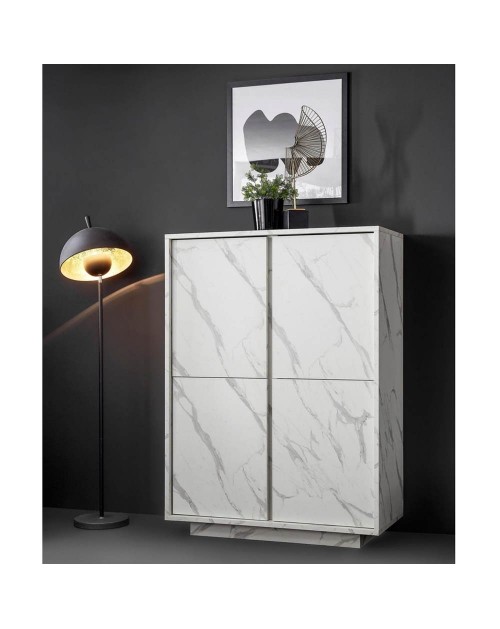 Credenza 4 ante effetto marmo bianco Rock 92x43x145h