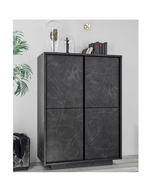 Credenza 4 ante effetto marmo nero Rock 92x43x145h