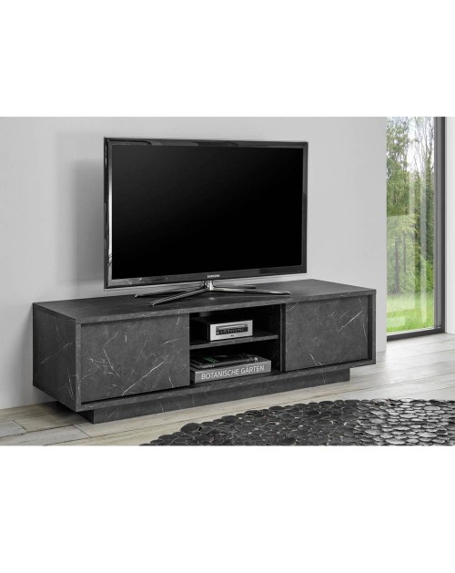 Porta TV 2 ante effetto marmo nero Rock 139x43x44h