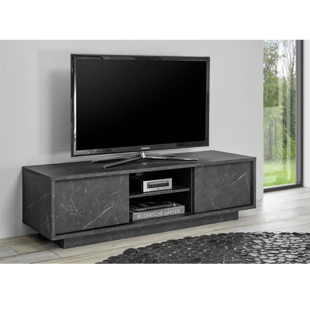 Porta TV 2 ante effetto marmo nero Rock 139x43x44h