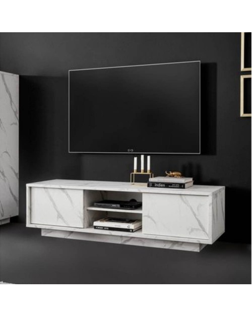 Porta TV 2 ante effetto marmo bianco Rock 139x43x44h