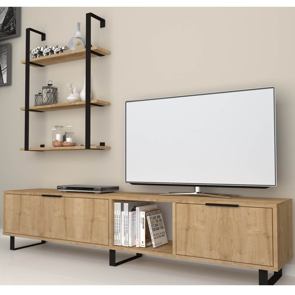 Parete attrezzata 180 cm. porta tv e libreria rovere Zenon