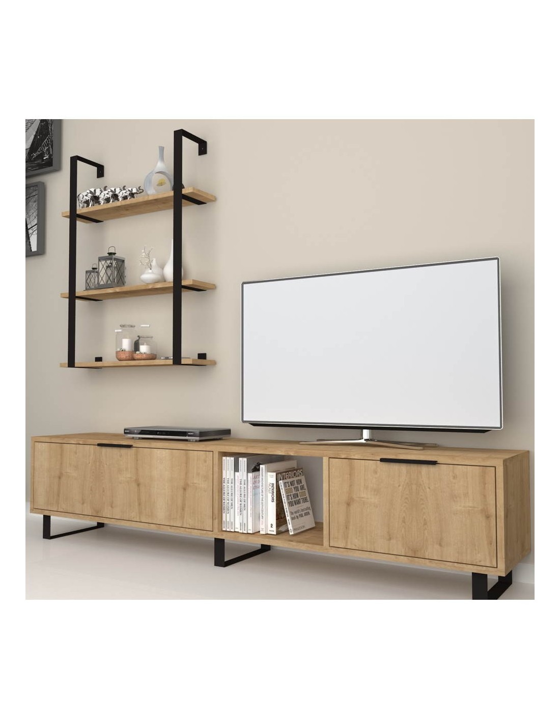 Parete attrezzata 180 cm. porta tv e libreria rovere Zenon