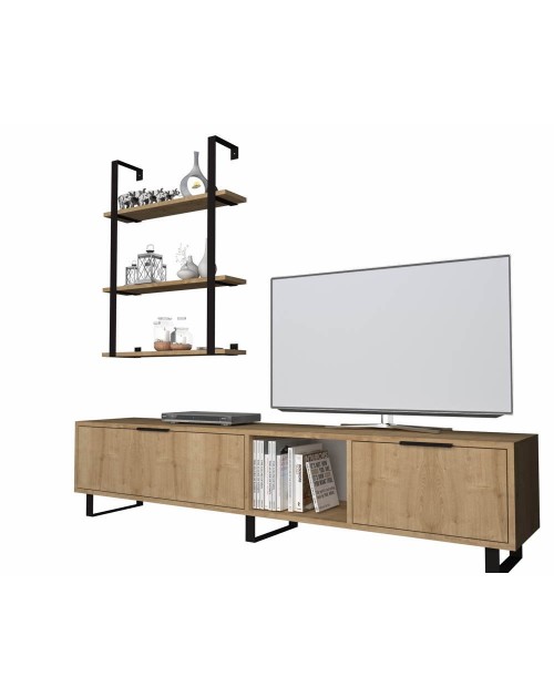 Parete attrezzata 180 cm. porta tv e libreria rovere Zenon