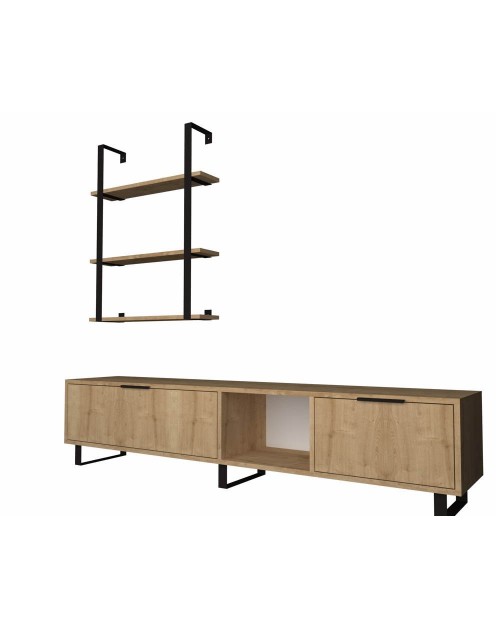 Parete attrezzata 180 cm. porta tv e libreria rovere Zenon